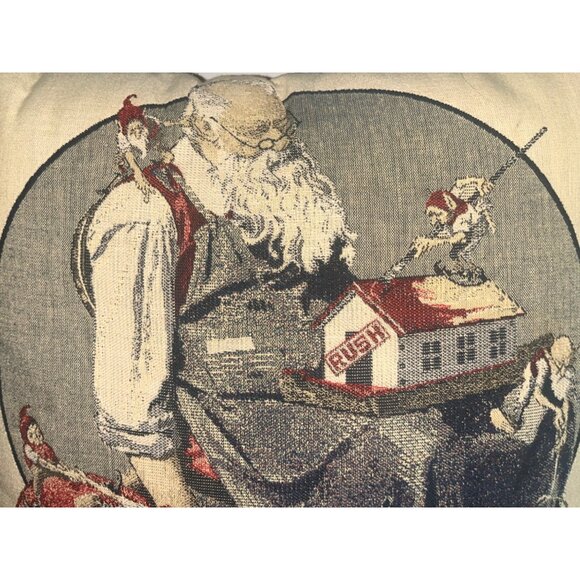 Norman Rockwell Santa's Helpers Decorative Throw Pillow 15" Holiday Christmas - Picture 2 of 6